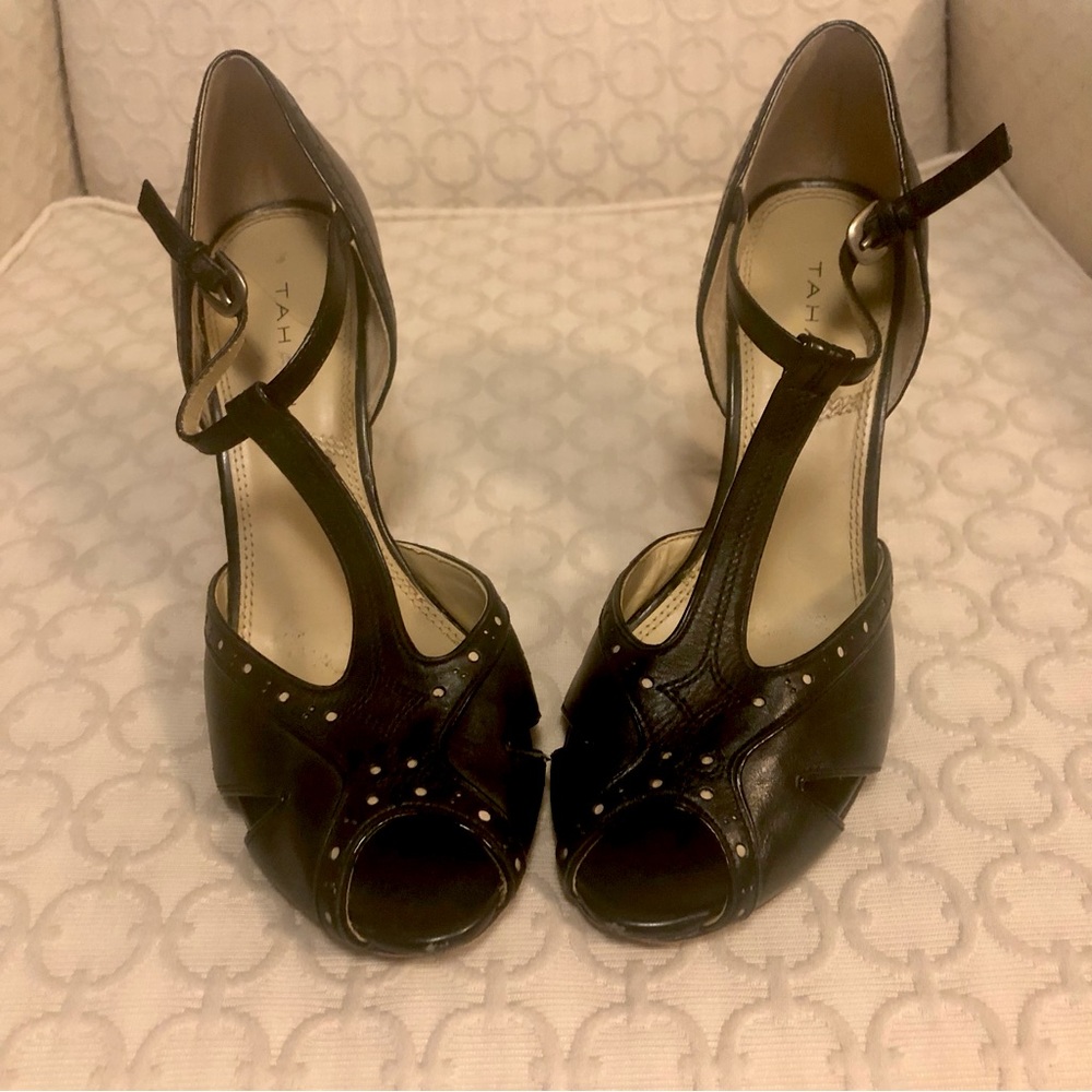 Tahari Black Studded Ankle Strap Heels